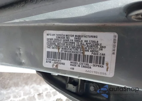 2003 Toyota Corolla Le из США, поврежденный, VIN 2T1BR32EX3C027340